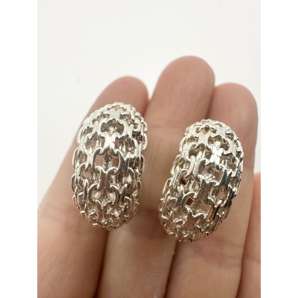925 Italy Sterling Silver Mesh Hoop Earrings